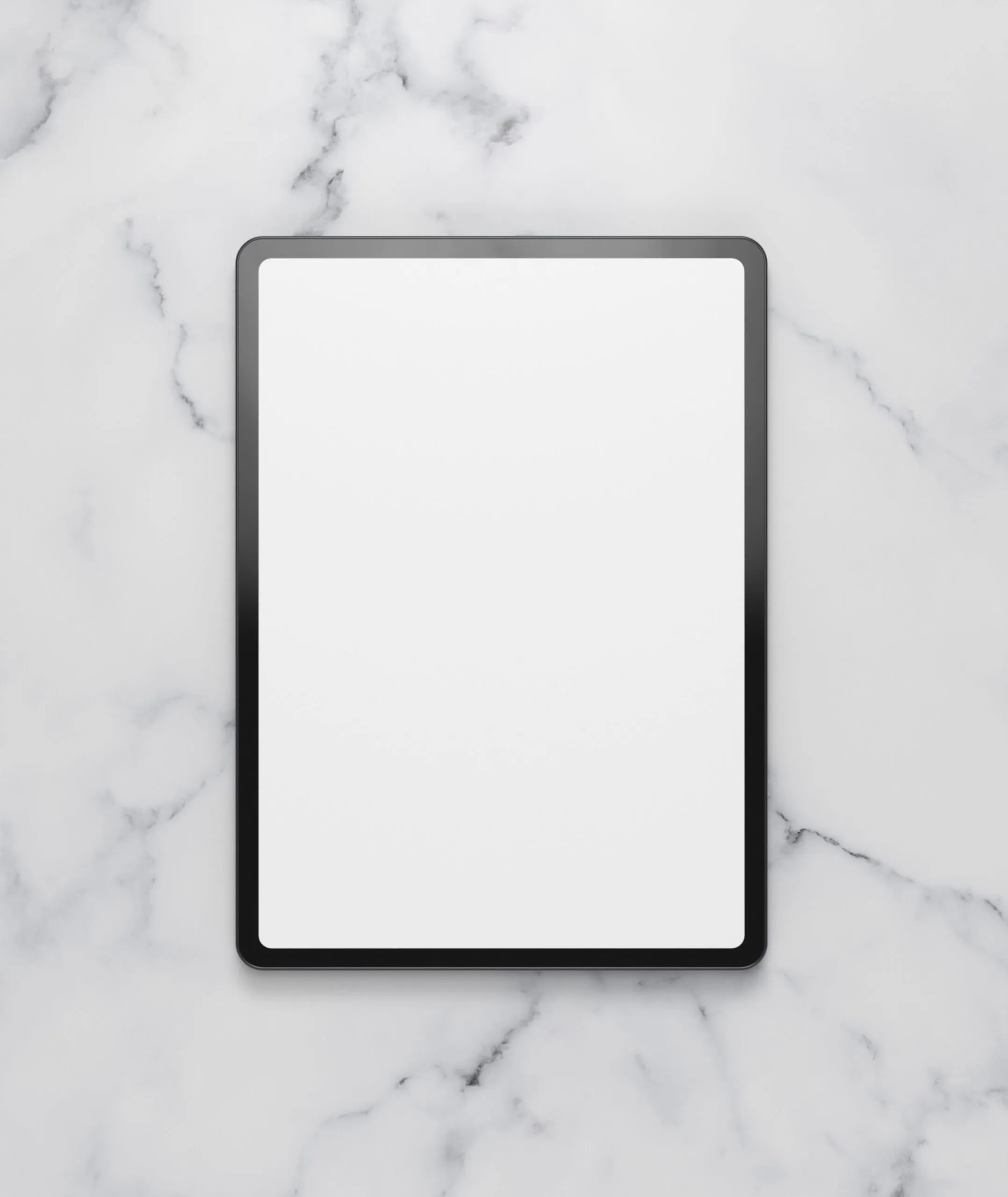 Tablet mockup on marble surface, representing digital solutions for CRM and automation by Frayze Technologies Inc.